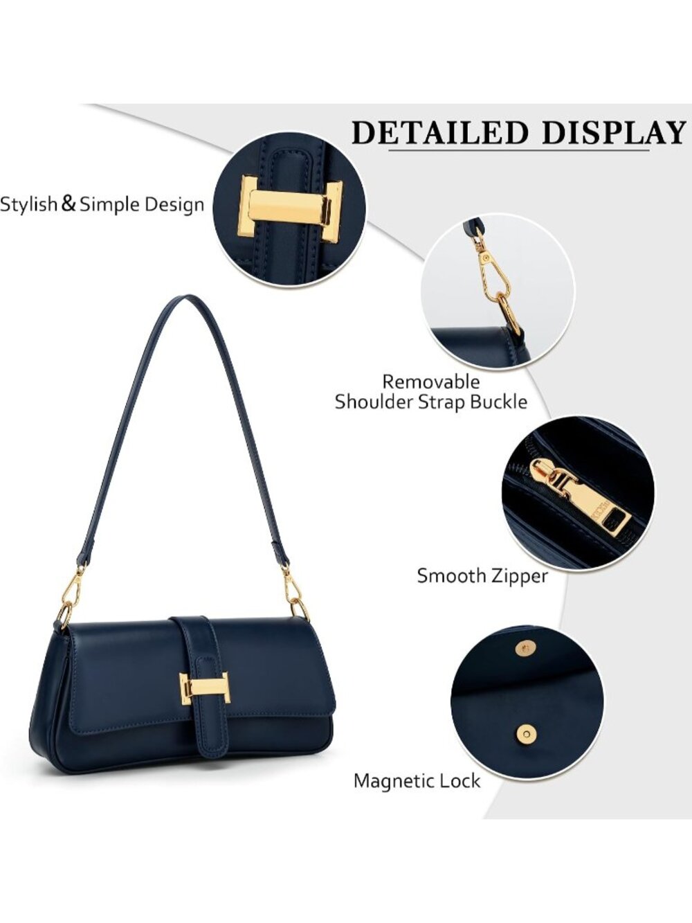 〽️Women's Dark Blue Small Hobo Vegan Leather Retro Zipper Clutch Crossbody Bags - Picture 3 of 6